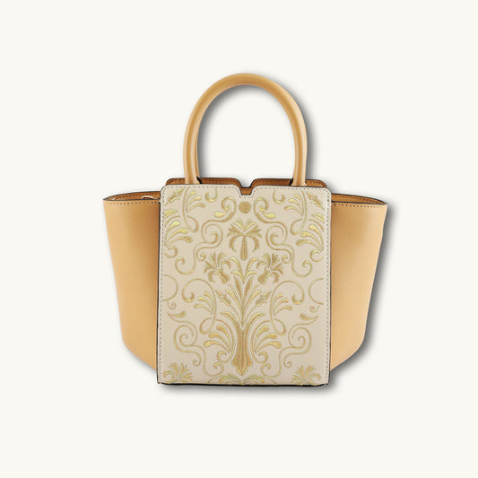 Golden Baroque Embroidered Genuine Leather Wing Tote Bag