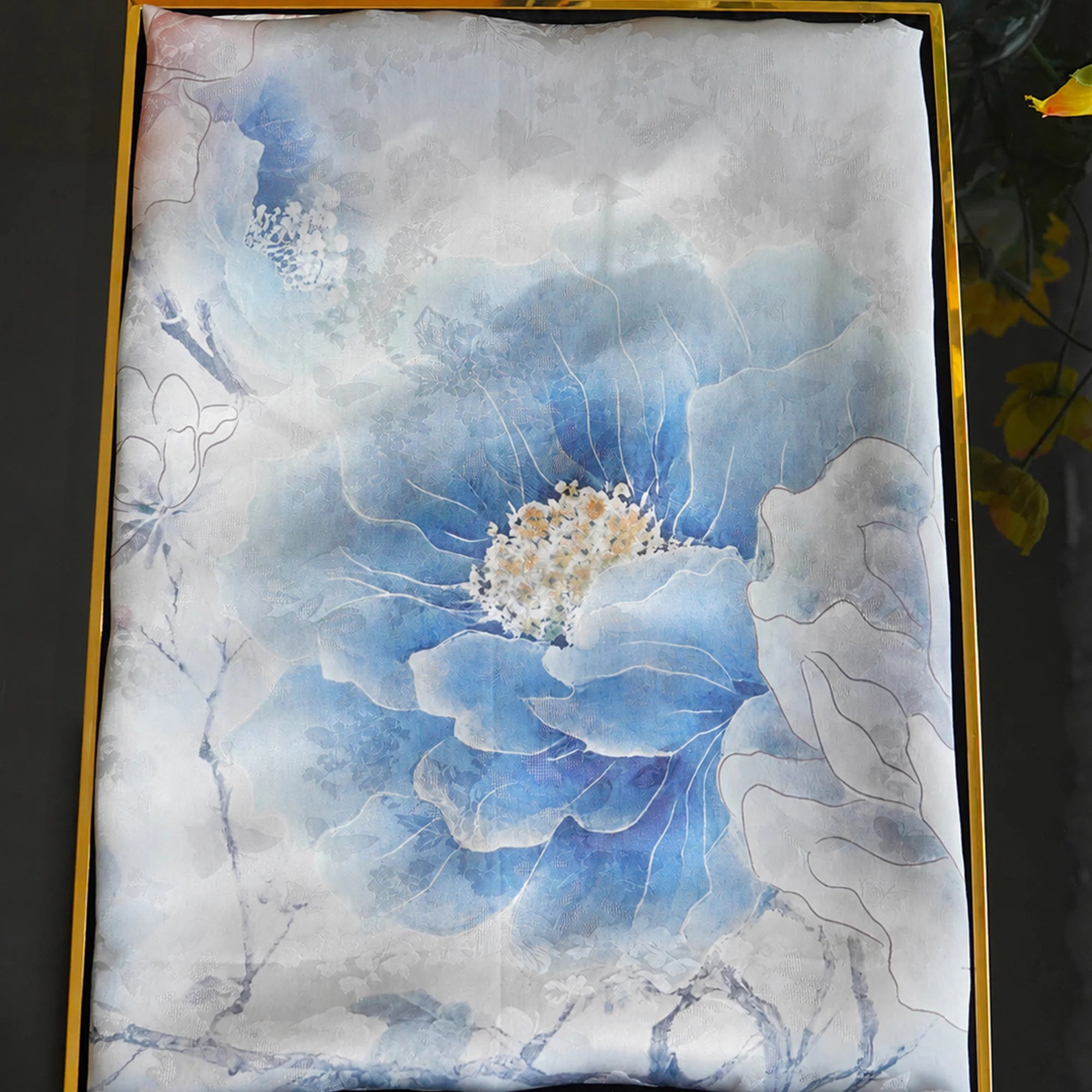 New Chinese Style Blue Shawl Long Scarf Mulberry Silk Square Scarf