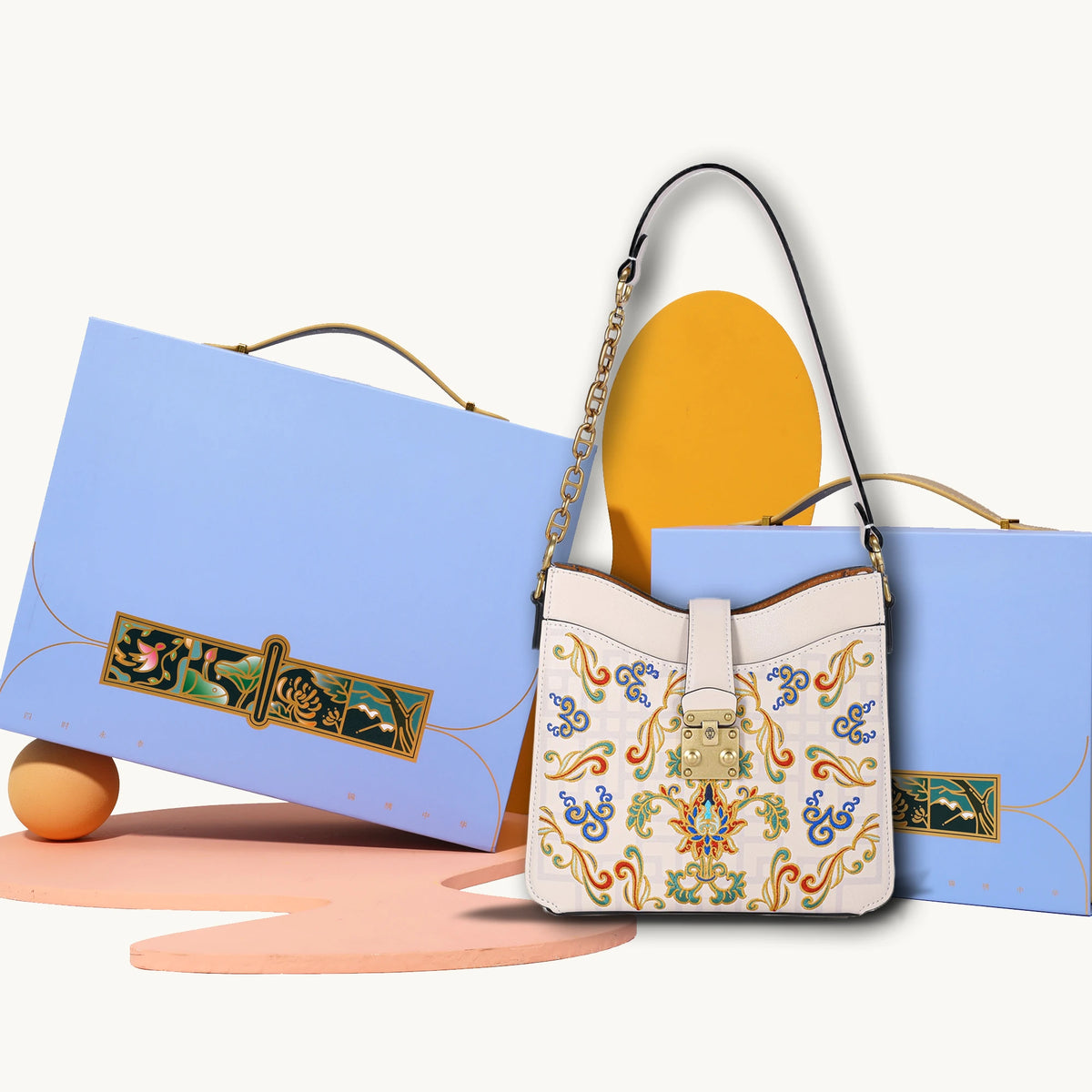 Bolso tote de piel auténtica con alas, bordado de Suzhou barroco dorado hecho a mano