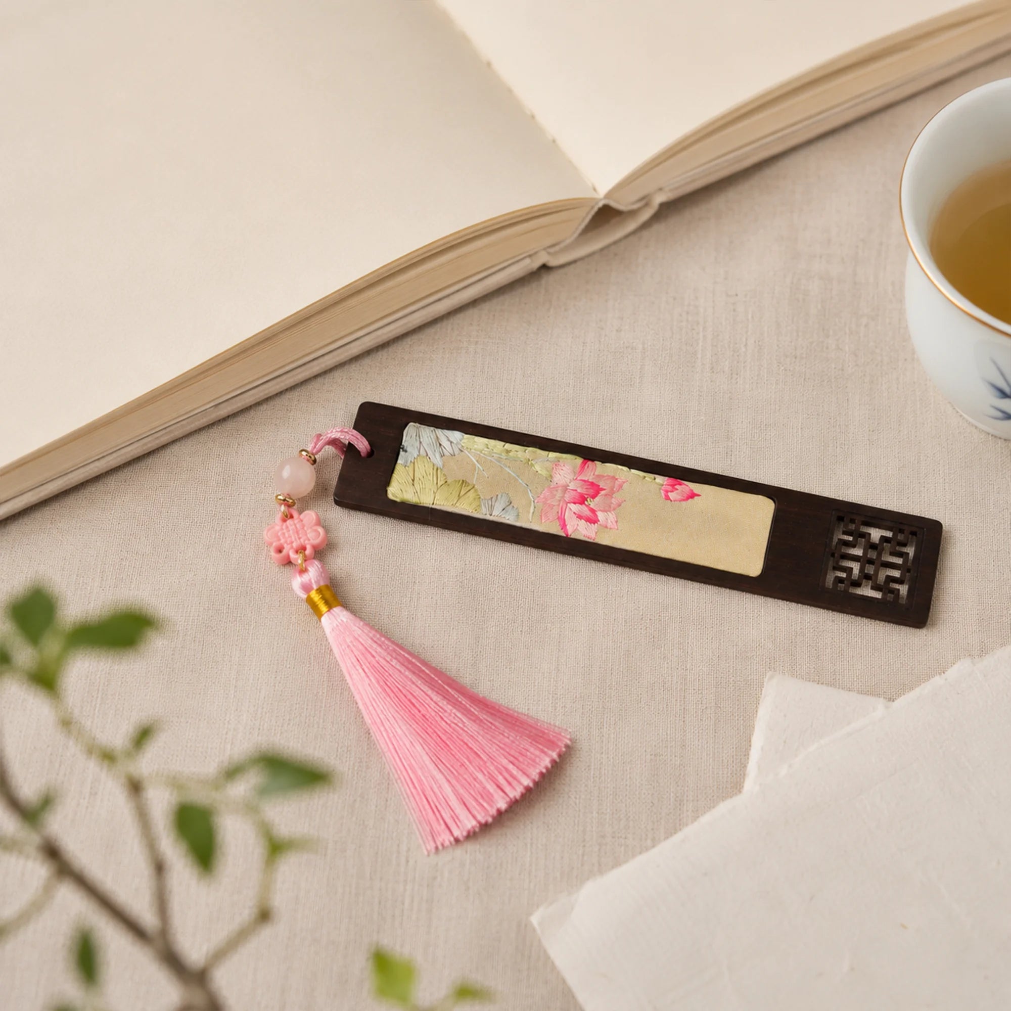 Handcrafted Silk Suzhou Embroidery Bookmark – Pink Lotus | Chinese Art Keepsake