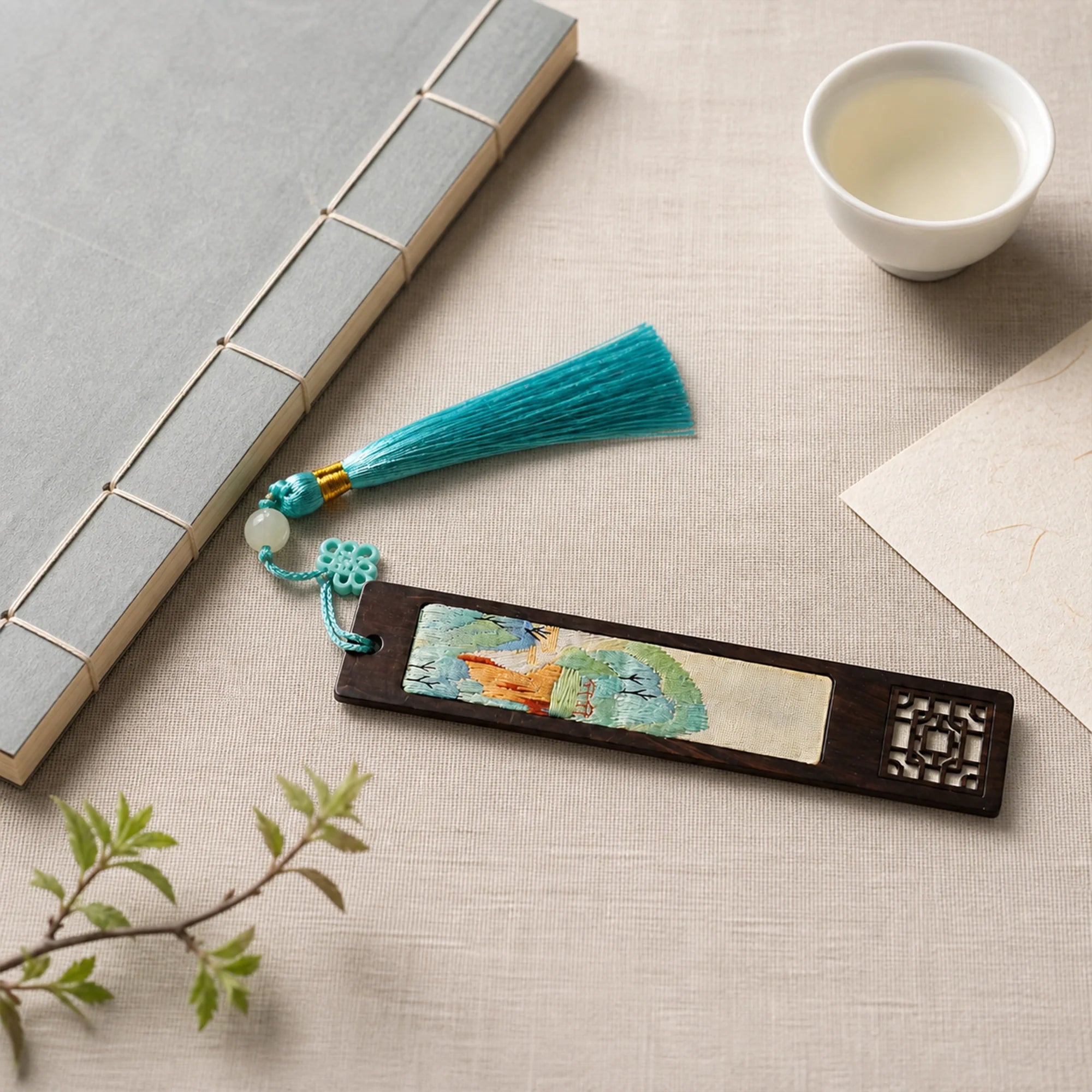 Handcrafted Silk Suzhou Embroidery Bookmark – A Thousand Miles of Rivers and Mountains | Chinese Art Keepsake