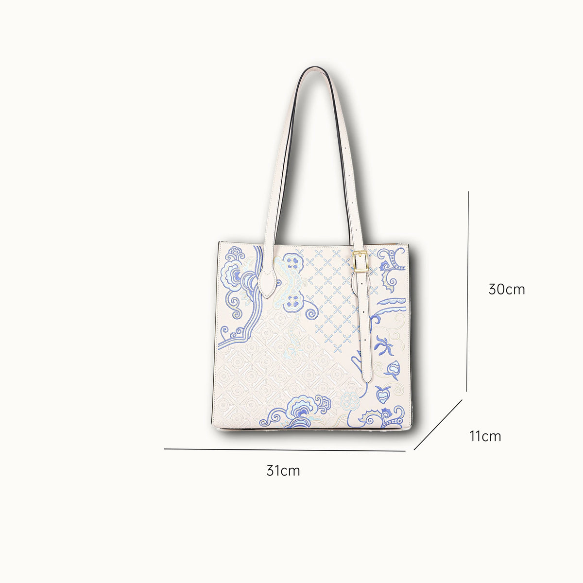 Borsa tote wing in vera pelle con ricamo Suzhou barocco dorato fatta a mano