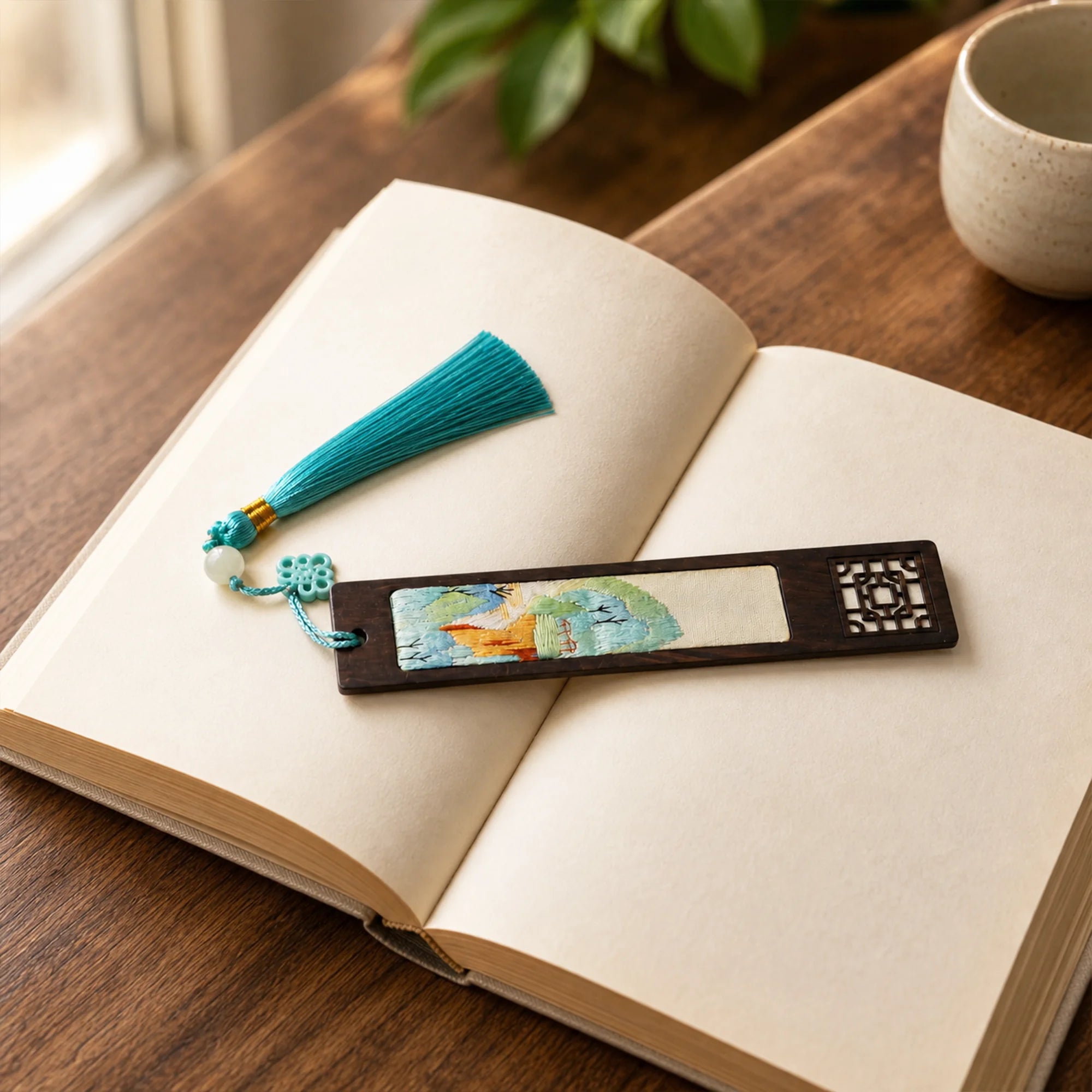 Handcrafted Silk Suzhou Embroidery Bookmark – A Thousand Miles of Rivers and Mountains | Chinese Art Keepsake