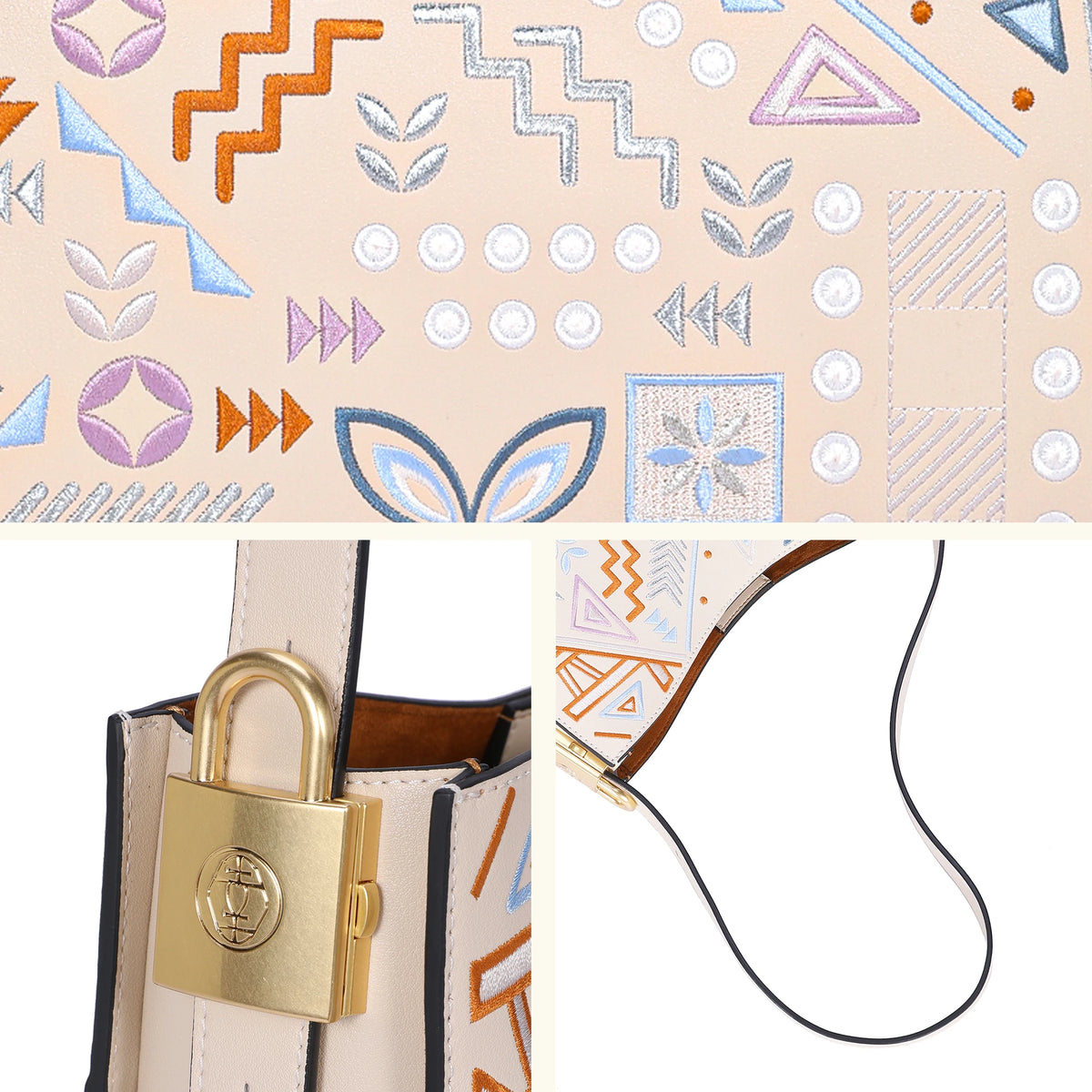 Borsa tote wing in vera pelle con ricamo Suzhou barocco dorato fatta a mano