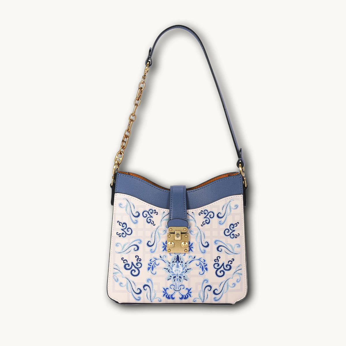 Bolso tote de piel auténtica con alas, bordado de Suzhou barroco dorado hecho a mano