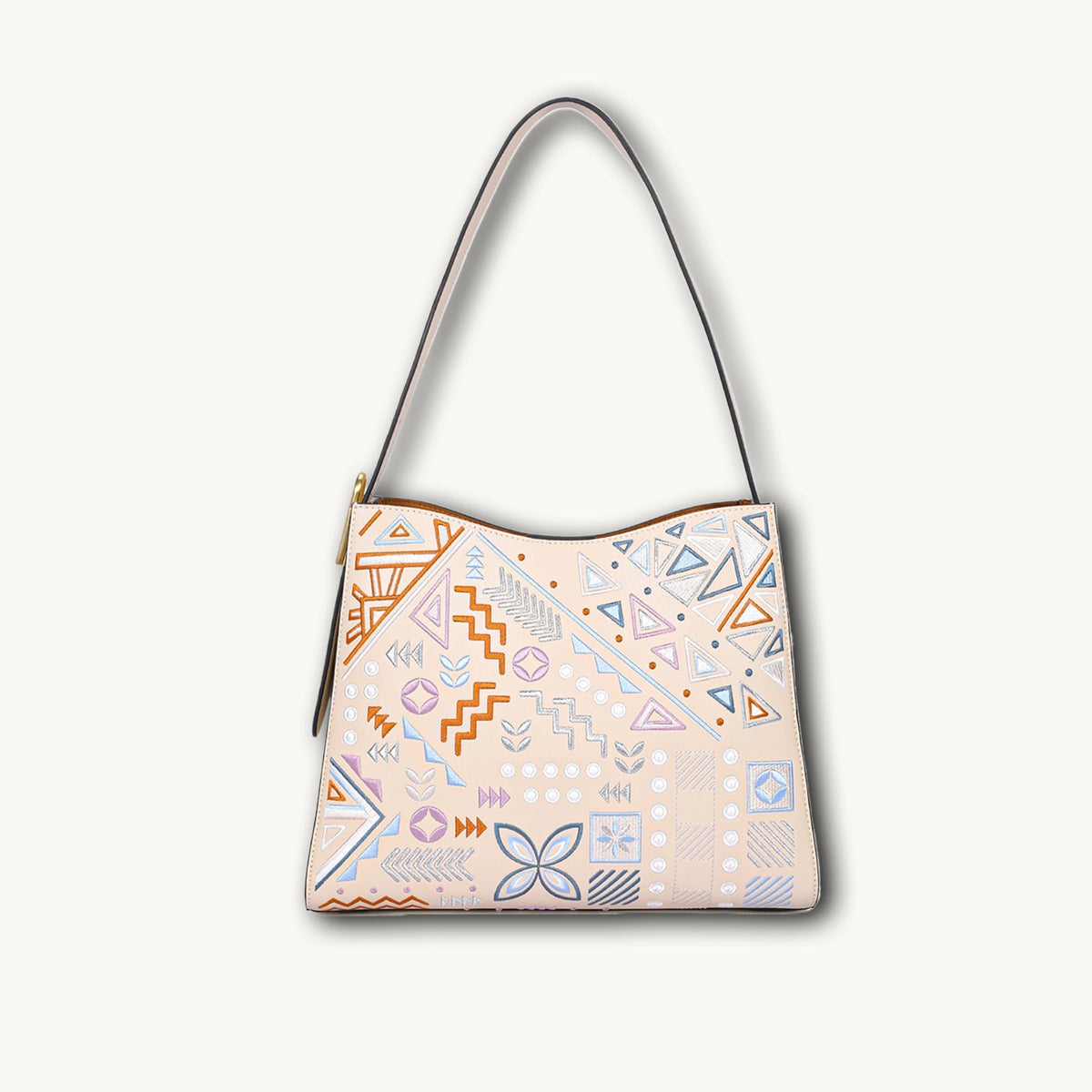 Borsa tote wing in vera pelle con ricamo Suzhou barocco dorato fatta a mano