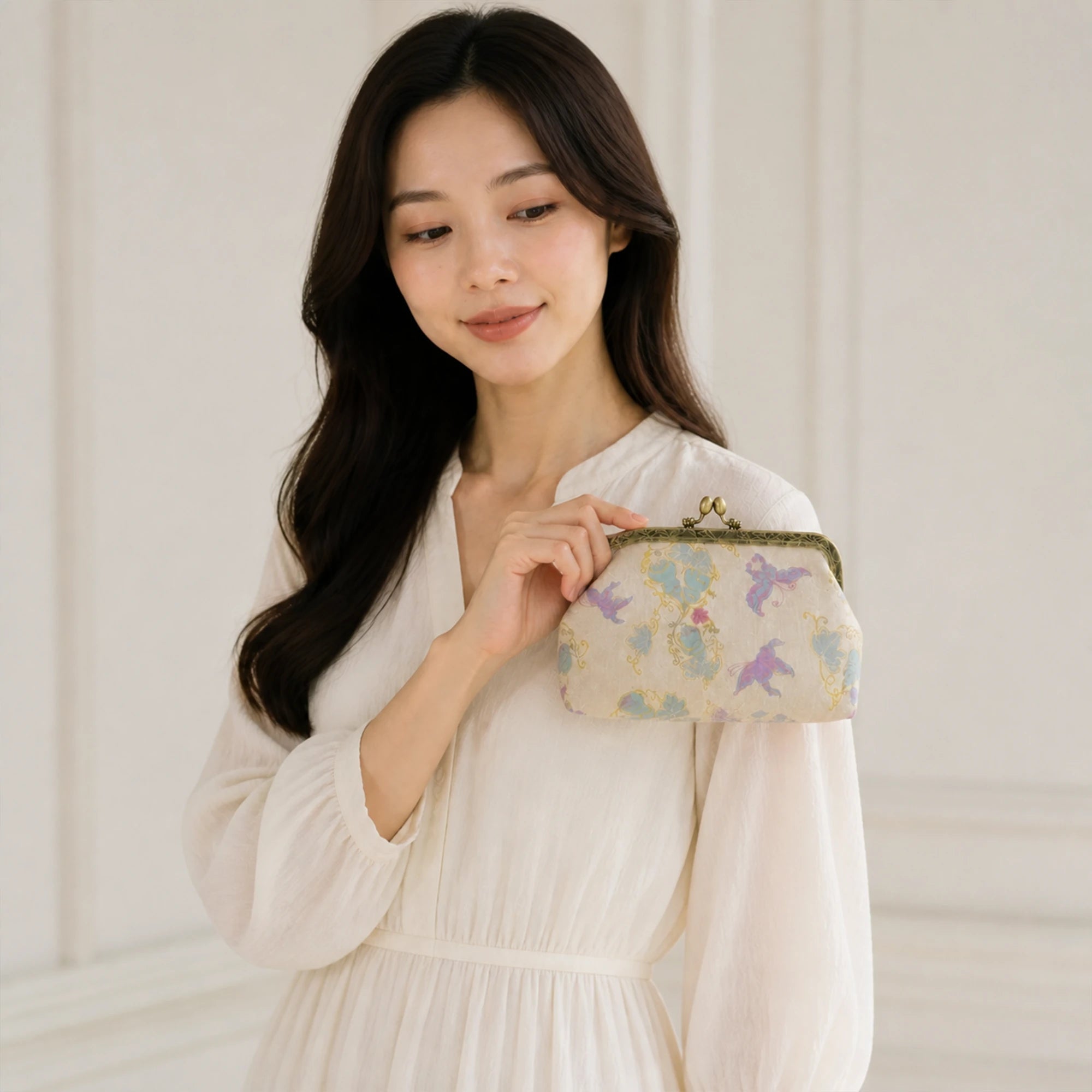 Luxury Chinese Fulu Prosperity Song Brocade Silk Frame Handbag with Vintage Clasp