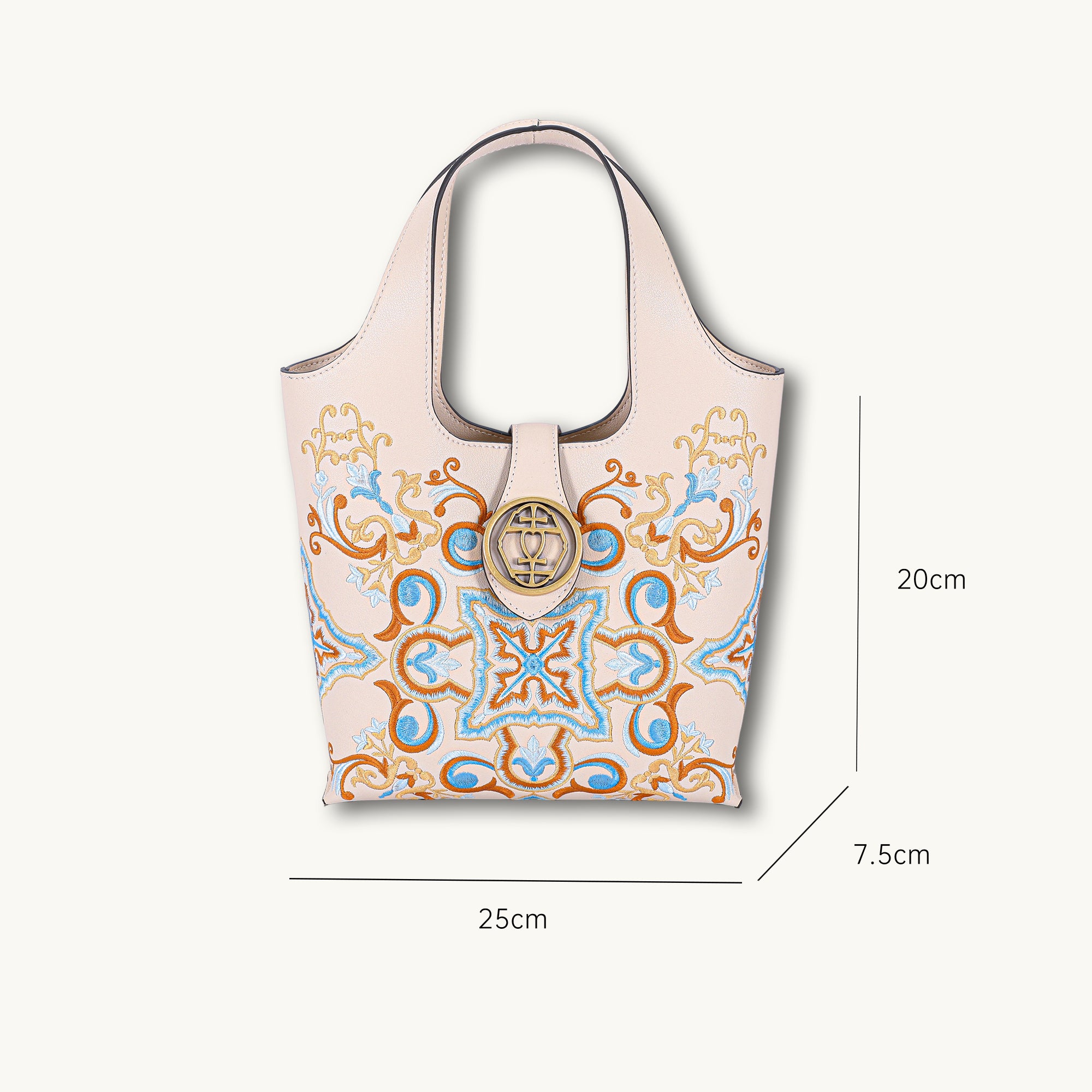 Dunhuang Scroll Grass Motif Embroidered Genuine Leather Tote Bag