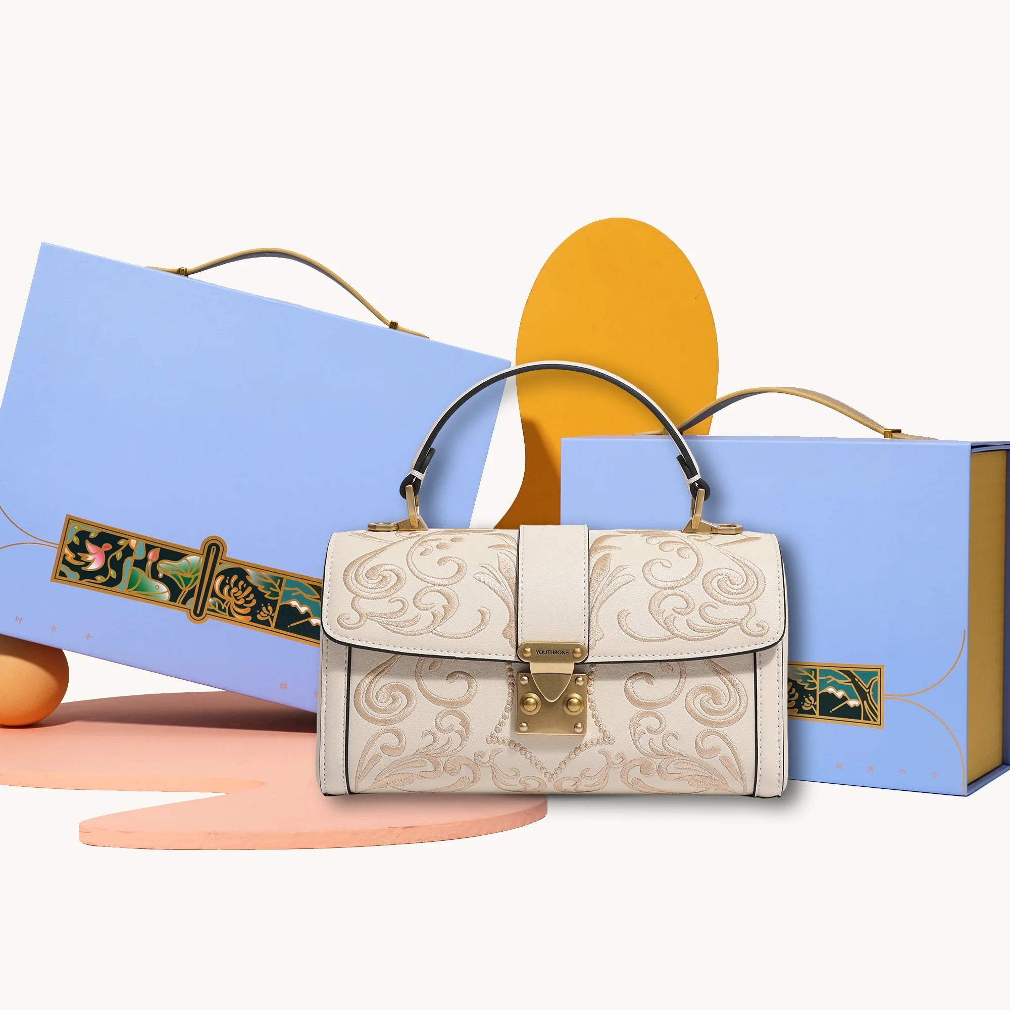 Heritage Dunhuang Cloud Motif Su Embroidery Leather Bucket Bag
