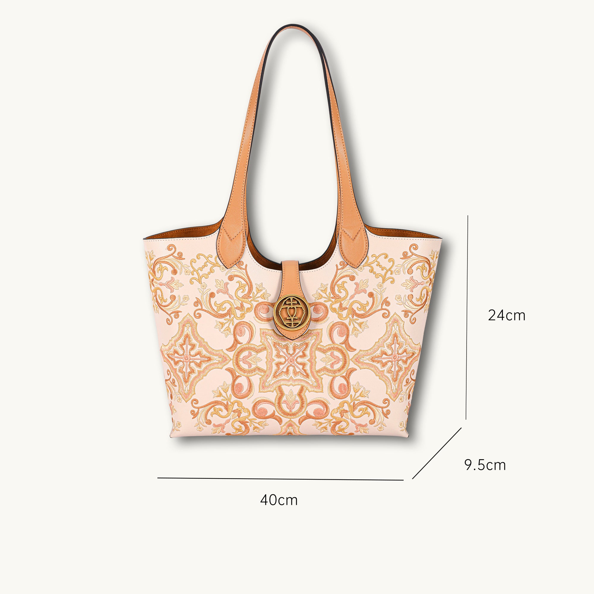 Blush Floral Embroidered Genuine Leather Tote Bag