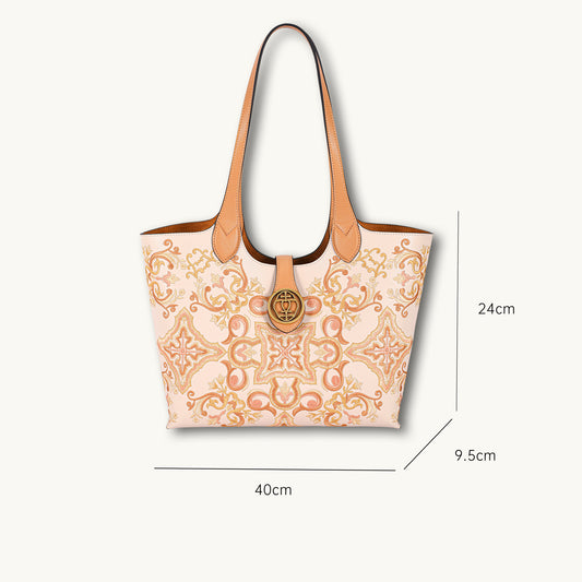 Blush Floral Embroidered Genuine Leather Tote Bag