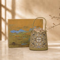 Carica l'immagine nel visualizzatore della galleria, SinoCrafted Crane and Deer Song brocade bucket bag in mulberry silk with genuine leather trim
