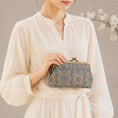 Load image into Gallery viewer, Luxury Chinese Blue Song Brocade Silk Frame Handbag with Traditional Scroll Motif
