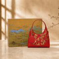 Load image into Gallery viewer, SinoCrafted red and gold Fu Lu gourd Song brocade handbag with genuine leather trim
