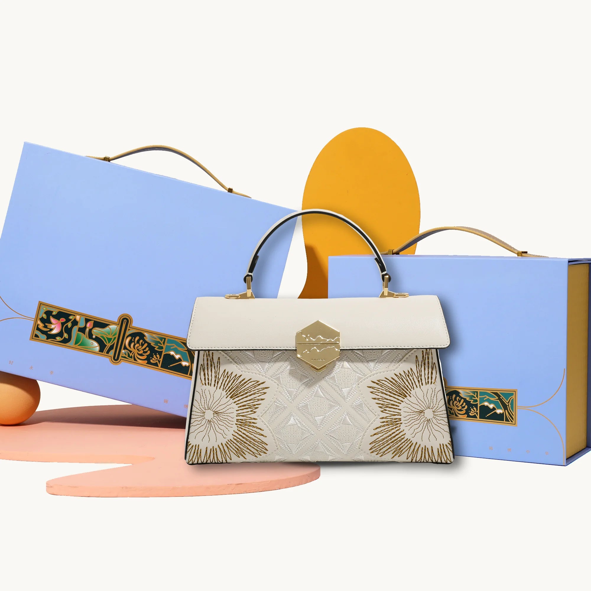 Luxury Heritage Radiant Bloom Embroidery Leather Flap Bag