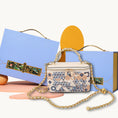 Load image into Gallery viewer, Vintage Architectural Print Box Bag with Gold Chain Double Strap
