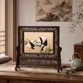 Load image into Gallery viewer, Chinese Panda Family Suzhou Embroidery Table Screen - Handcrafted Blackwood Frame
