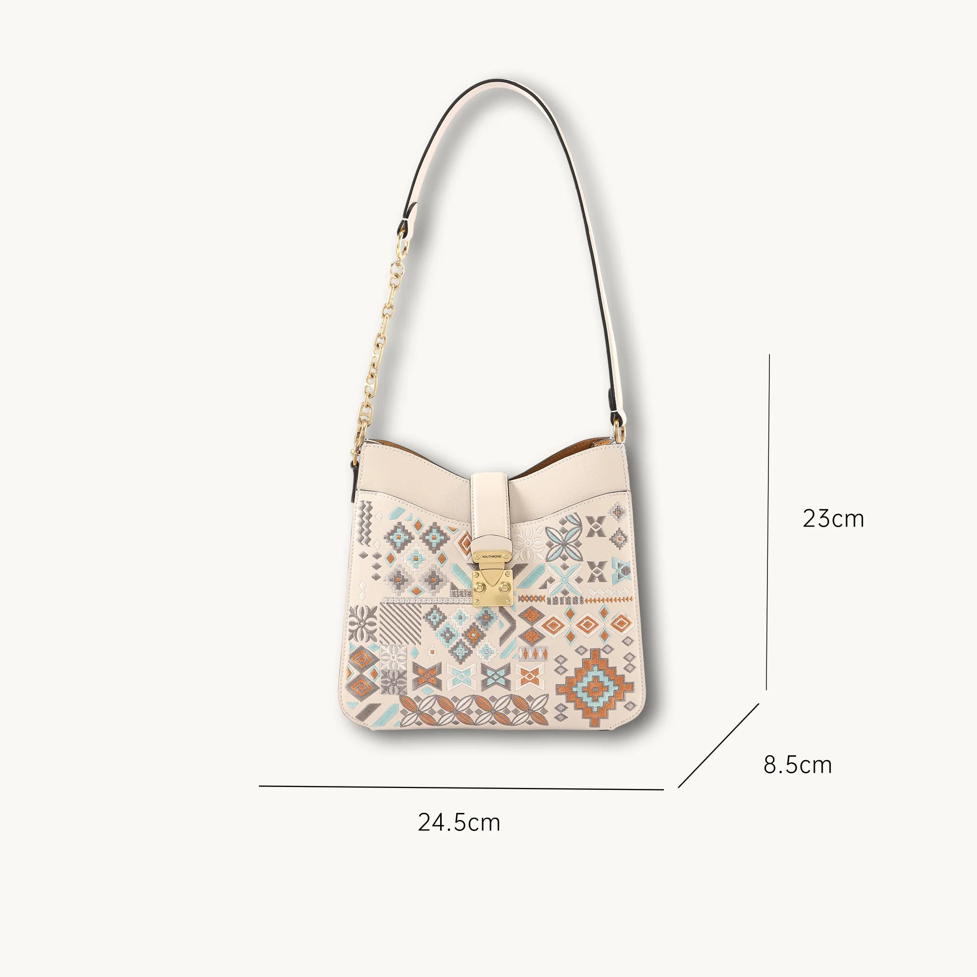 Bohemian Geometric Embroidered Genuine Leather Hobo Bag