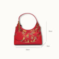Load image into Gallery viewer, SinoCrafted red and gold Fu Lu gourd Song brocade handbag with genuine leather trim
