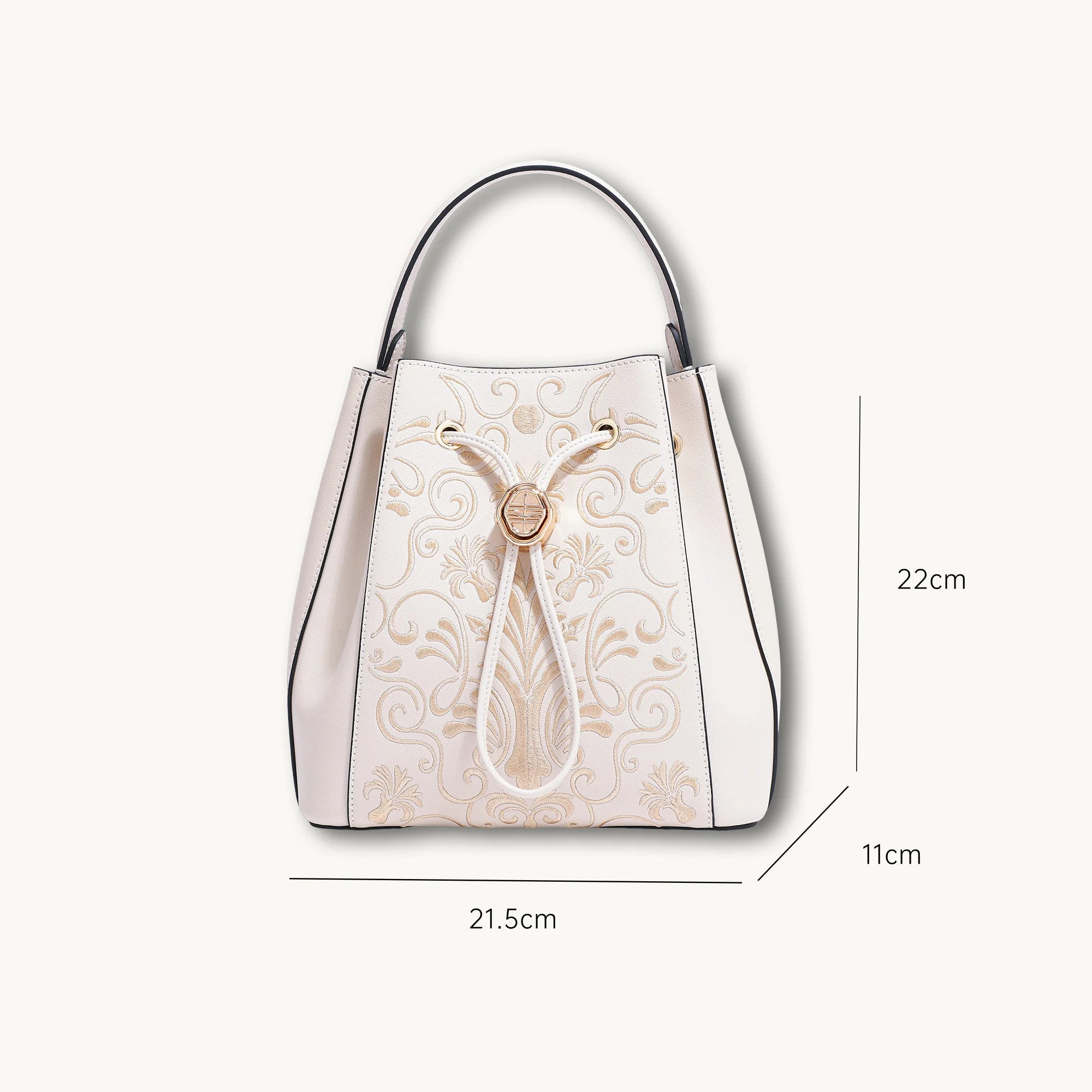 Heritage Gold Filigree Motif  Scroll Embroidery Bucket Bag