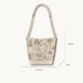 Load image into Gallery viewer, Chinese Style Oriental Print Bucket Bag with Chain-Trimmed Leather Strap
