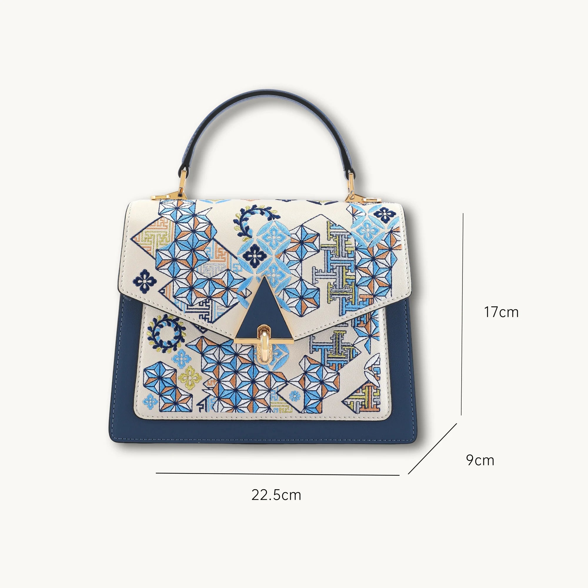 Luxury Heritage Geometric Motif Su Embroidery Leather Handbag