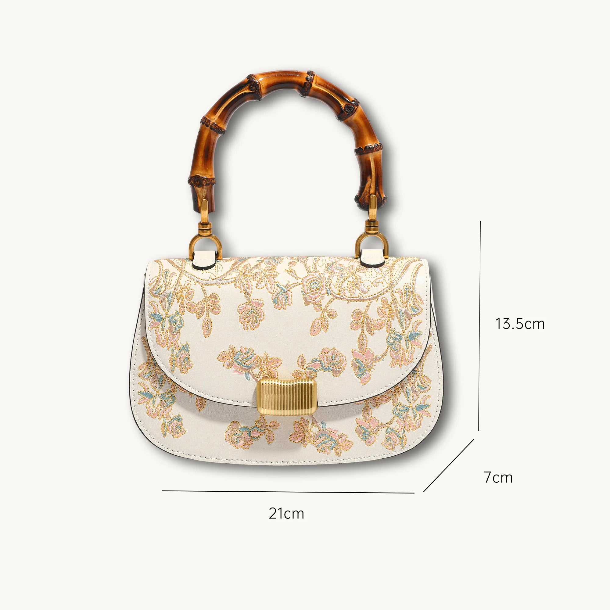 Heritage Floral Embroidery Saddle Bag with Bamboo Handle