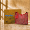 Carica l'immagine nel visualizzatore della galleria, SinoCrafted red Bada Halo Song brocade shoulder bag with genuine leather trim and strap
