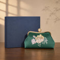 Load image into Gallery viewer, Chinoiserie Luxury Green Suzhou Embroidery Floral Mulberry Silk Frame Handbag
