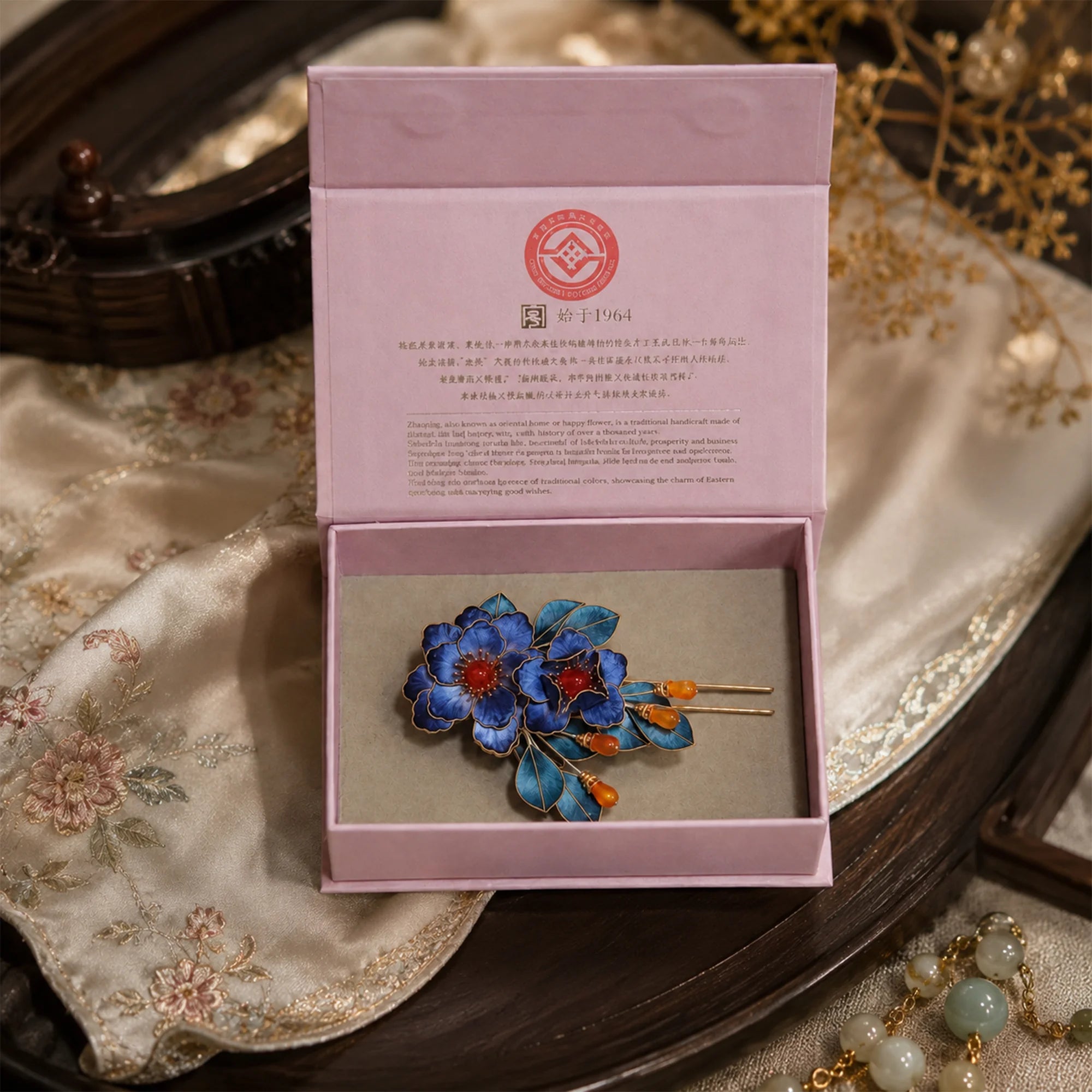 Heritage Floral Hair Stick Cloisonné Peony Ronghua Hair Pin