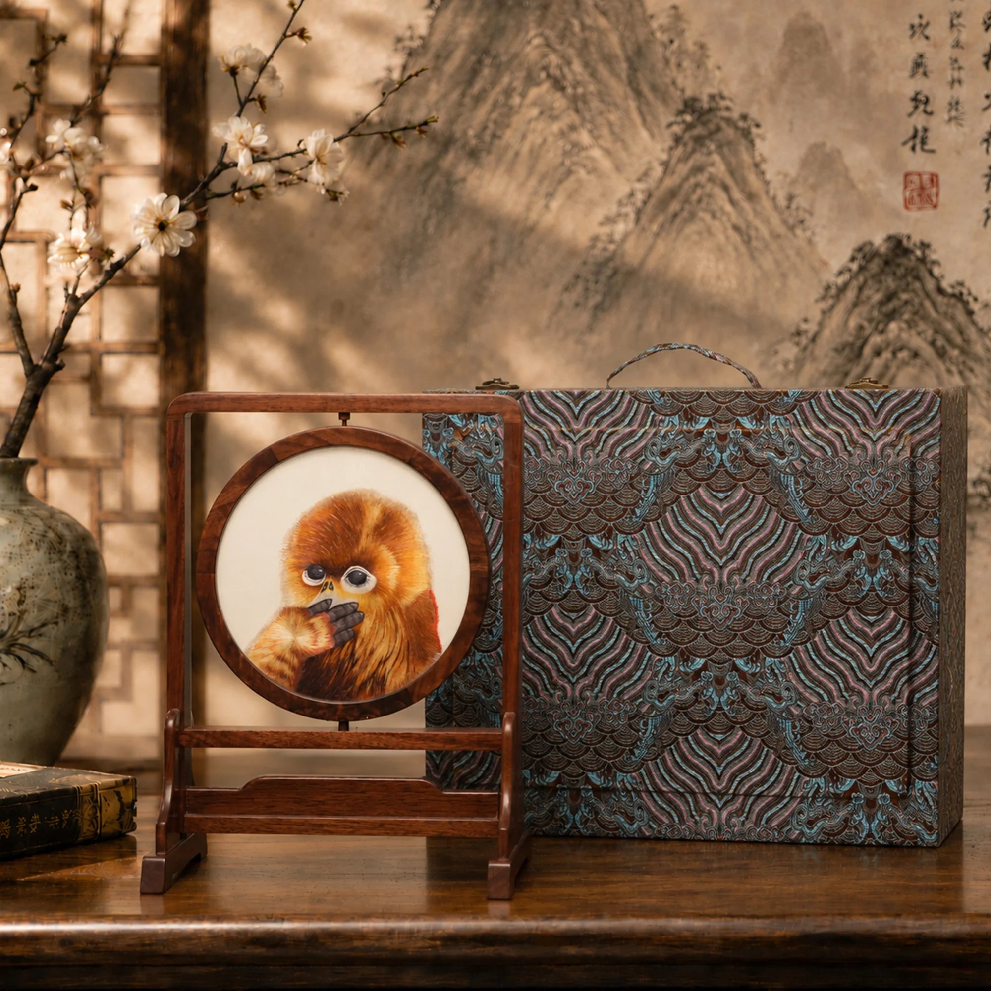 Museumsreife Suzhou-Stickerei-Wandkunst, handgefertigtes Seidenornament – Hibiskus