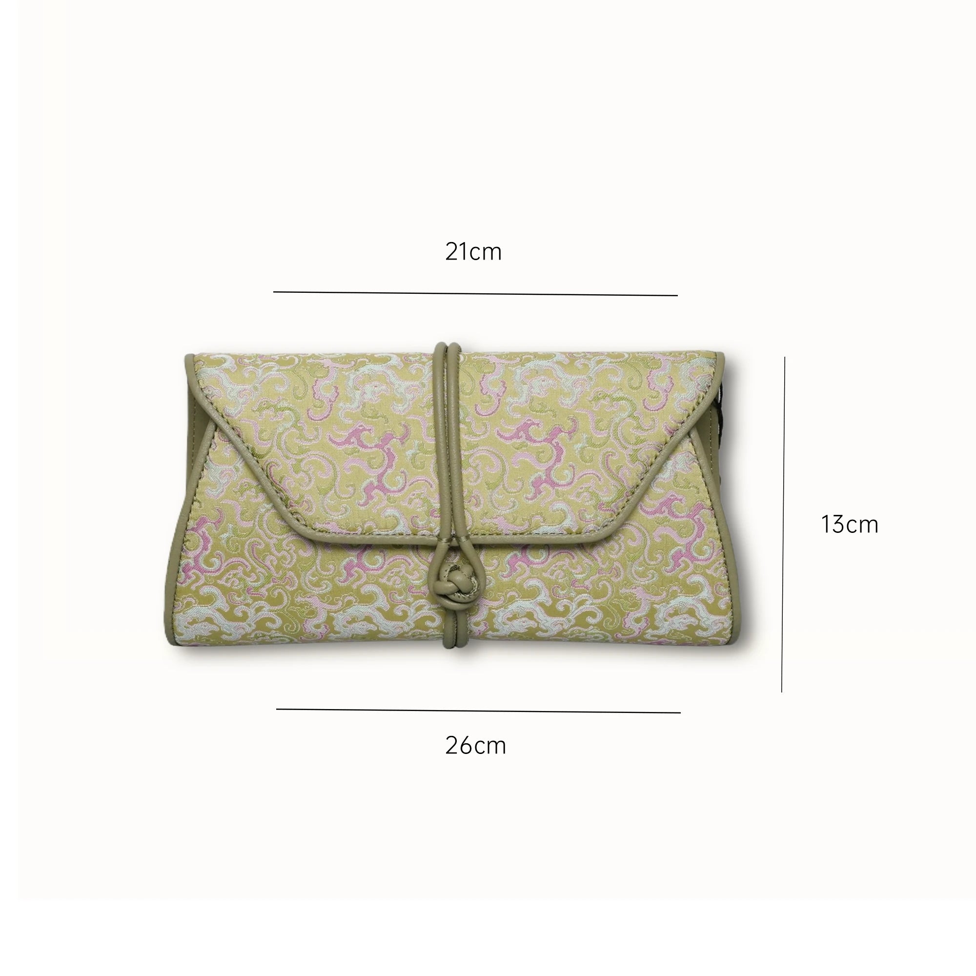 Chinoiserie Luxury Song Brocade Scrolling Vine Kui Dragon Leather Clutch Bag