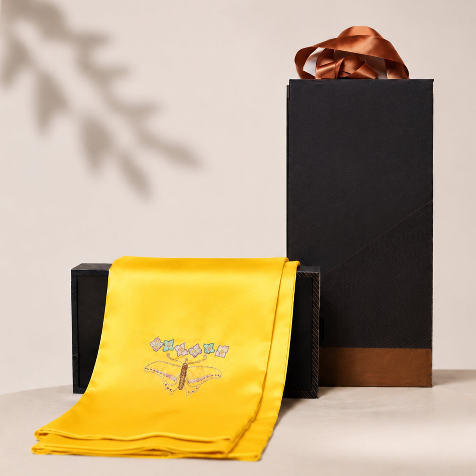 Heritage Butterfly Motif Su Embroidery Mulberry Silk Scarf — "Wings of Reverie"