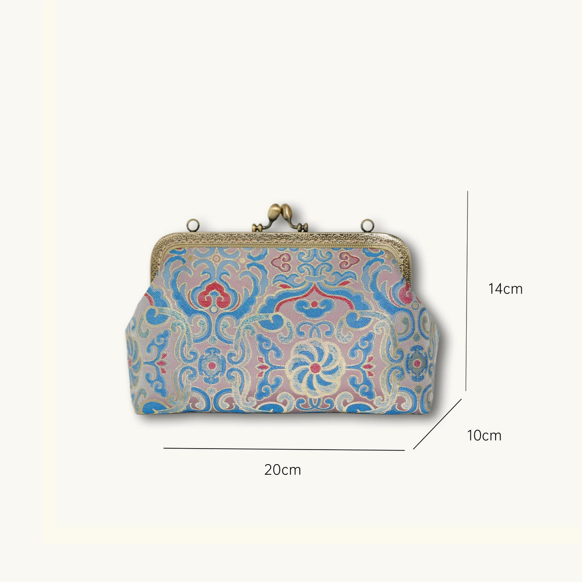 Luxury Chinese Blue Song Brocade Silk Frame Handbag with Traditional Scroll Motif