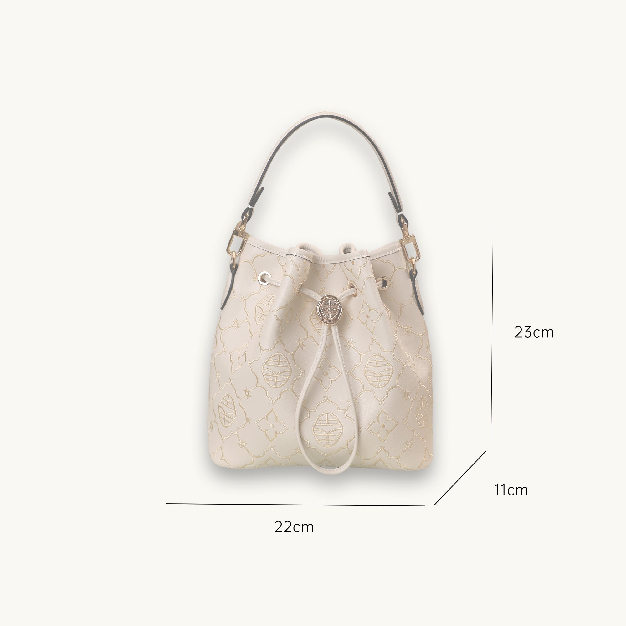 Genuine Leather Bucket Bag with Intricate Oriental Embossed Motifs