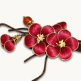 Load image into Gallery viewer, Heritage Ronghua Red Plum Comb Hair Pin Handcrafted Silk Blossom on Wooden Hair Stick
