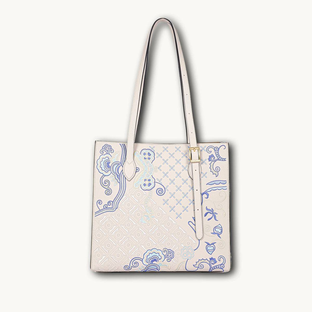 Borsa tote wing in vera pelle con ricamo Suzhou barocco dorato fatta a mano