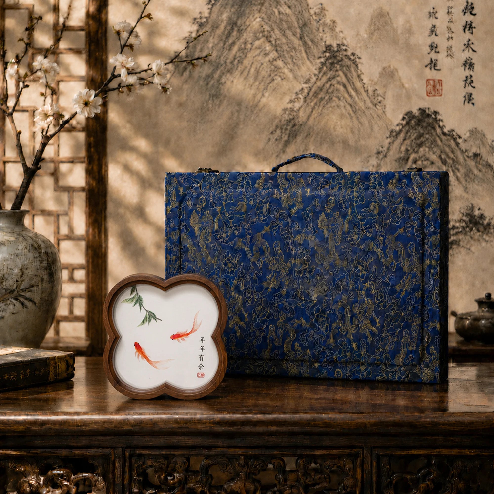 Museum-Quality Handcrafted Silk Suzhou Double-Sided Embroidery Ornament — Year of Abundance, "Nián Nián Yǒu Yú"