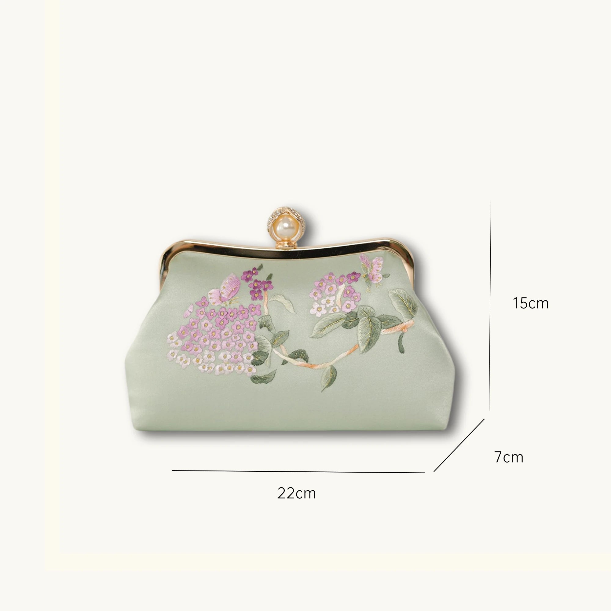 Chinoiserie Luxury Light Green Suzhou Embroidery Floral Mulberry Silk Frame Handbag