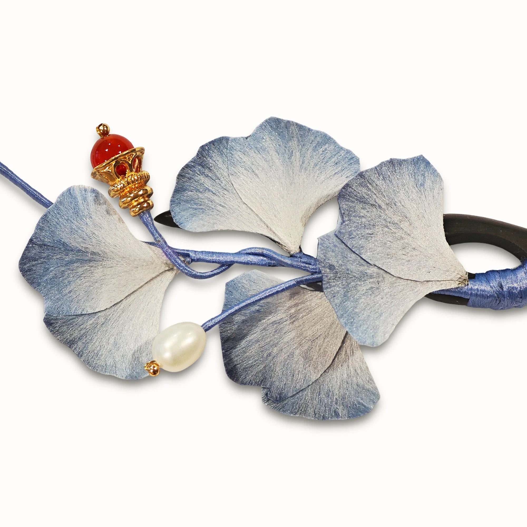 Heritage Handcrafted Ronghua Blue Ginkgo Hair Pin with Pearl Drop