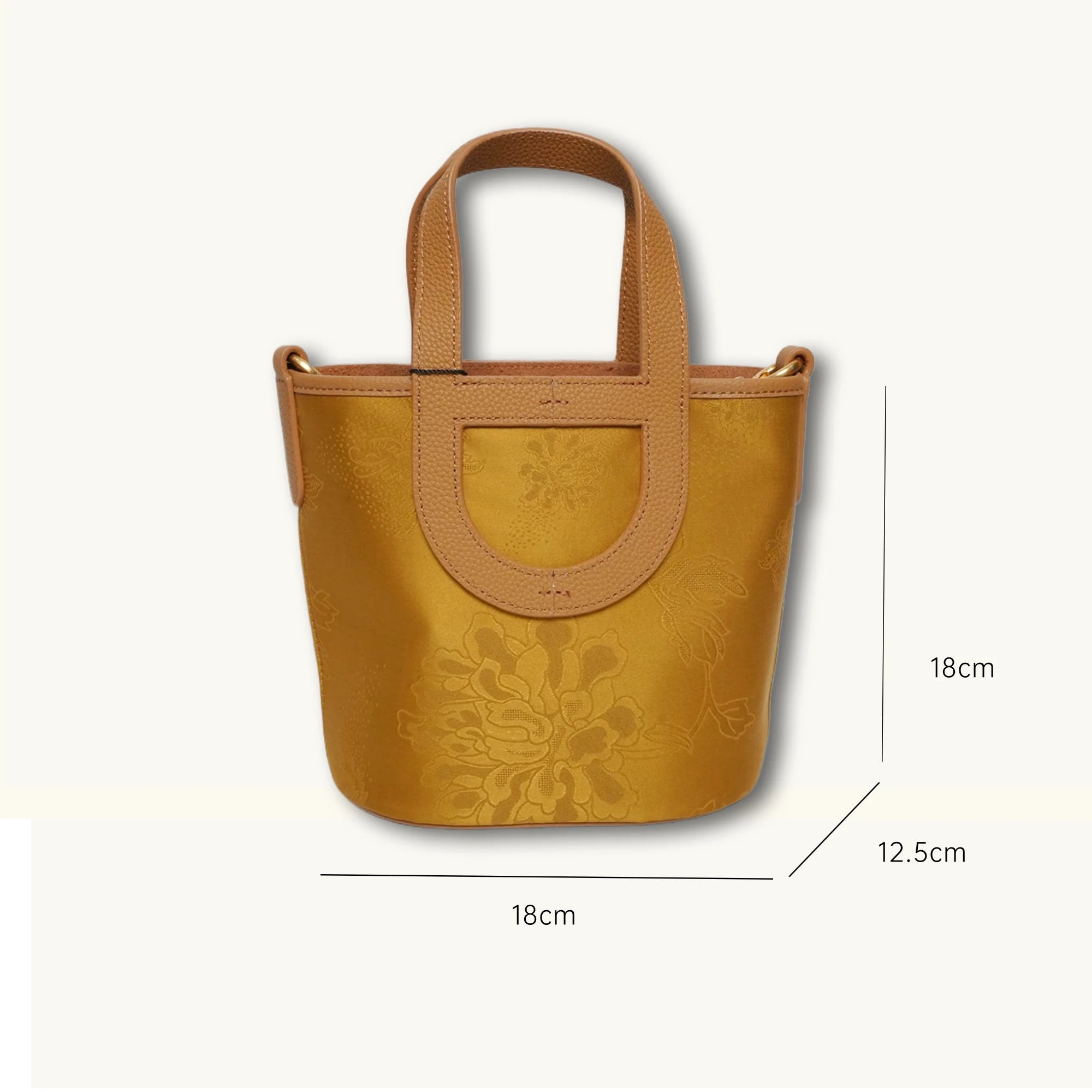 SinoCrafted golden silk Xiangyunsha peony handbag with genuine leather handles