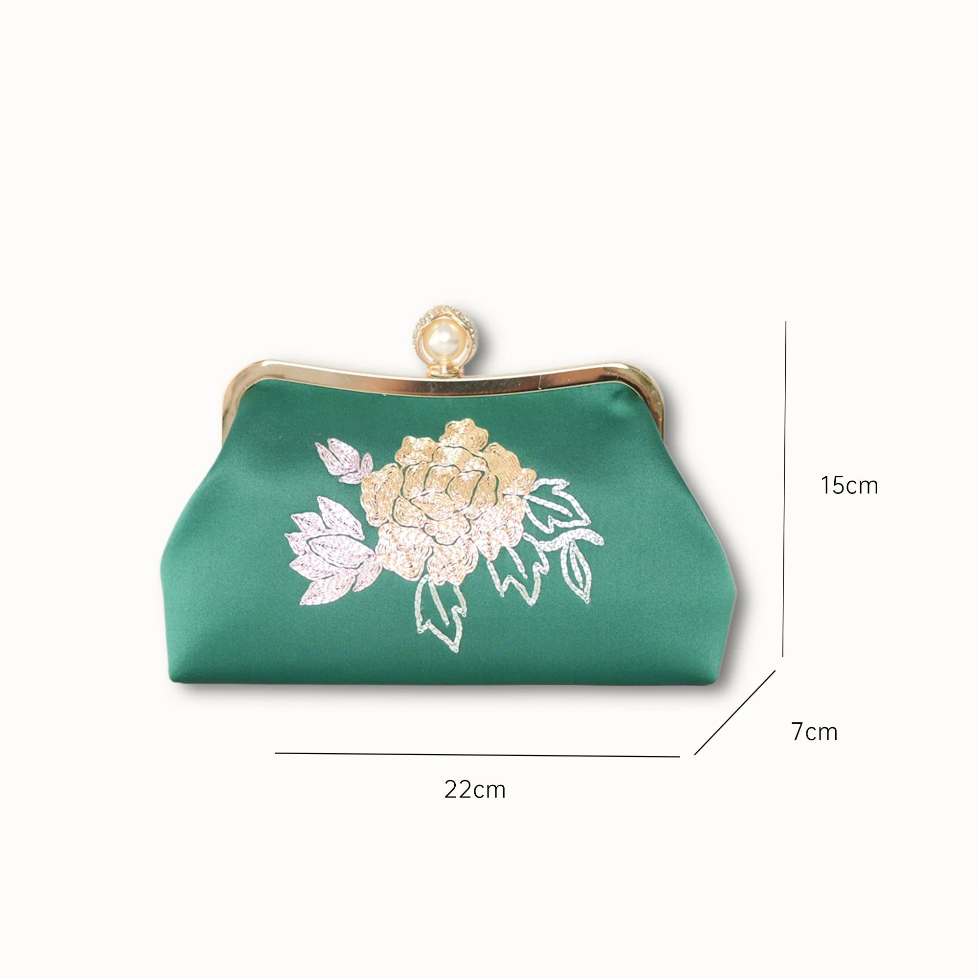 Chinoiserie Luxury Green Suzhou Embroidery Floral Mulberry Silk Frame Handbag