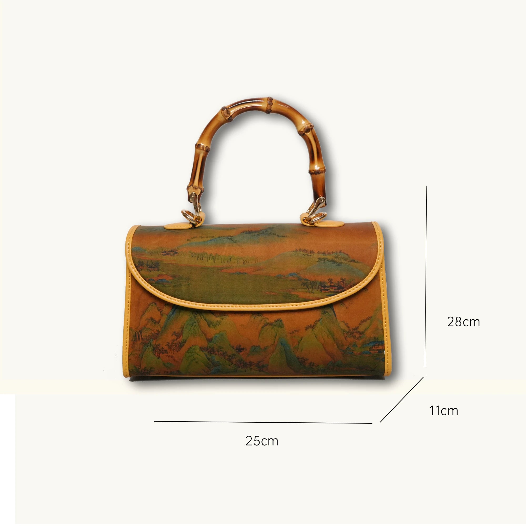 Luxury Chinese Qianli Jiangshan Xiangyun Silk Bamboo Handle Crossbody Bag