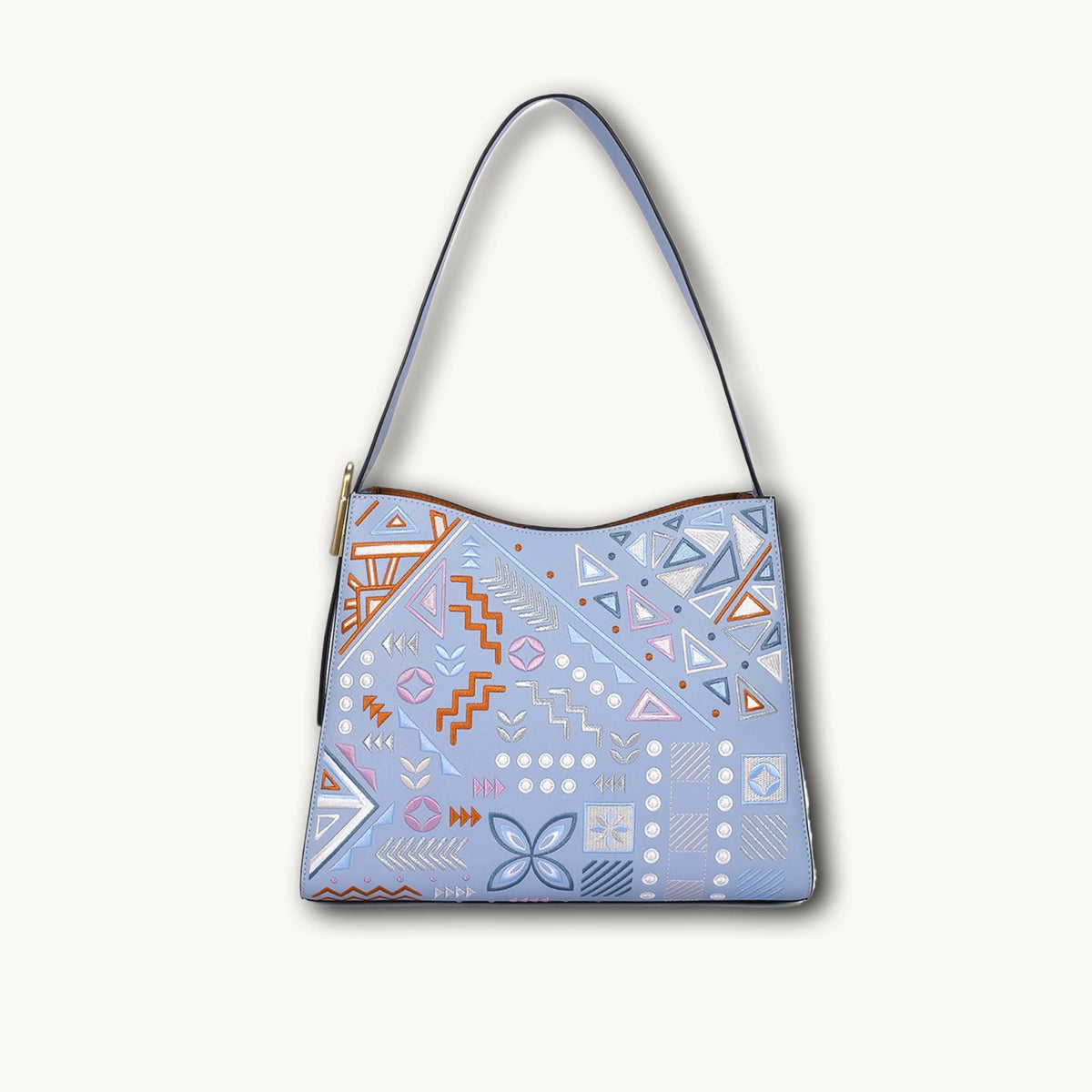 Borsa tote wing in vera pelle con ricamo Suzhou barocco dorato fatta a mano