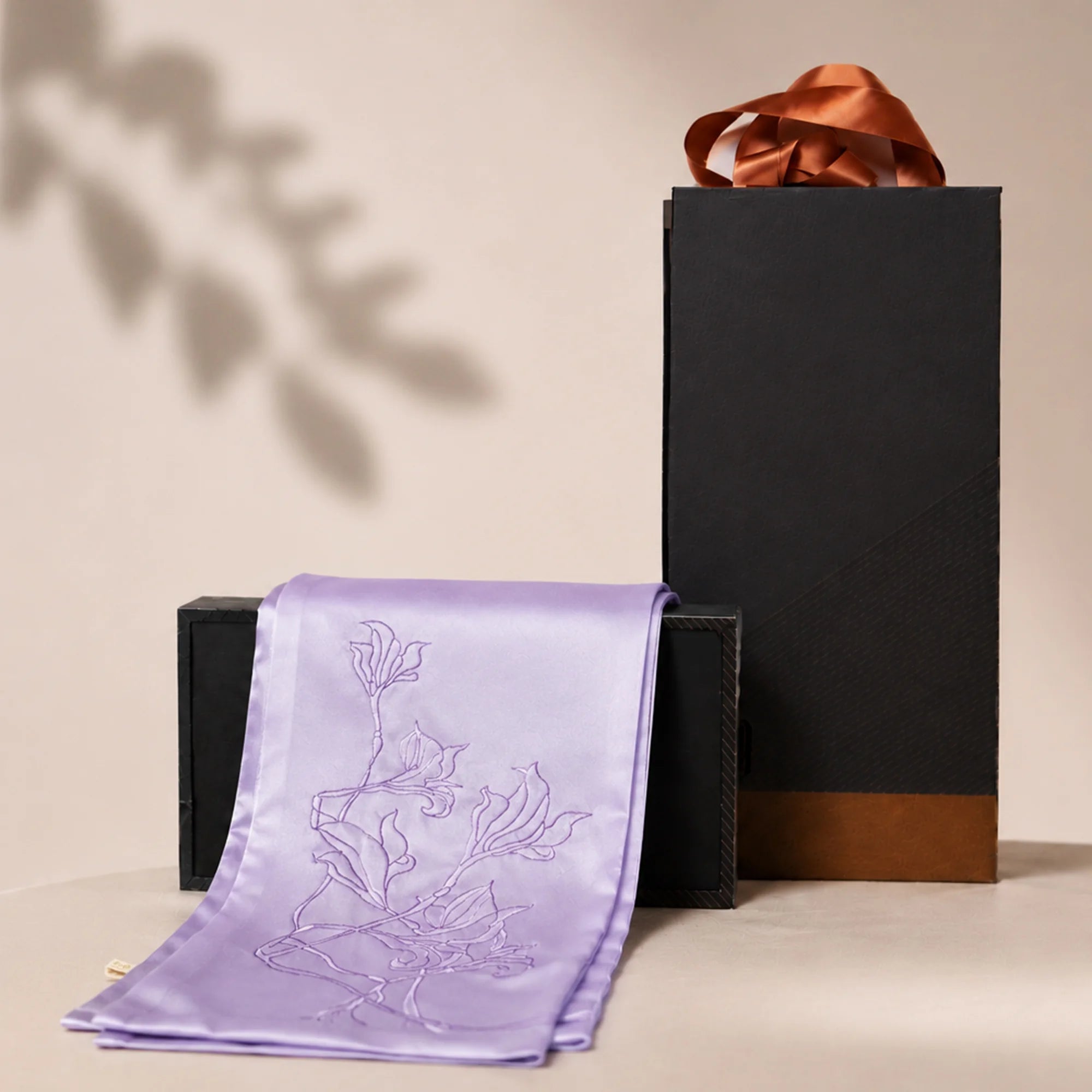 Heritage Magnolia Motif Mulberry Silk Scarf — "Jade Bloom"