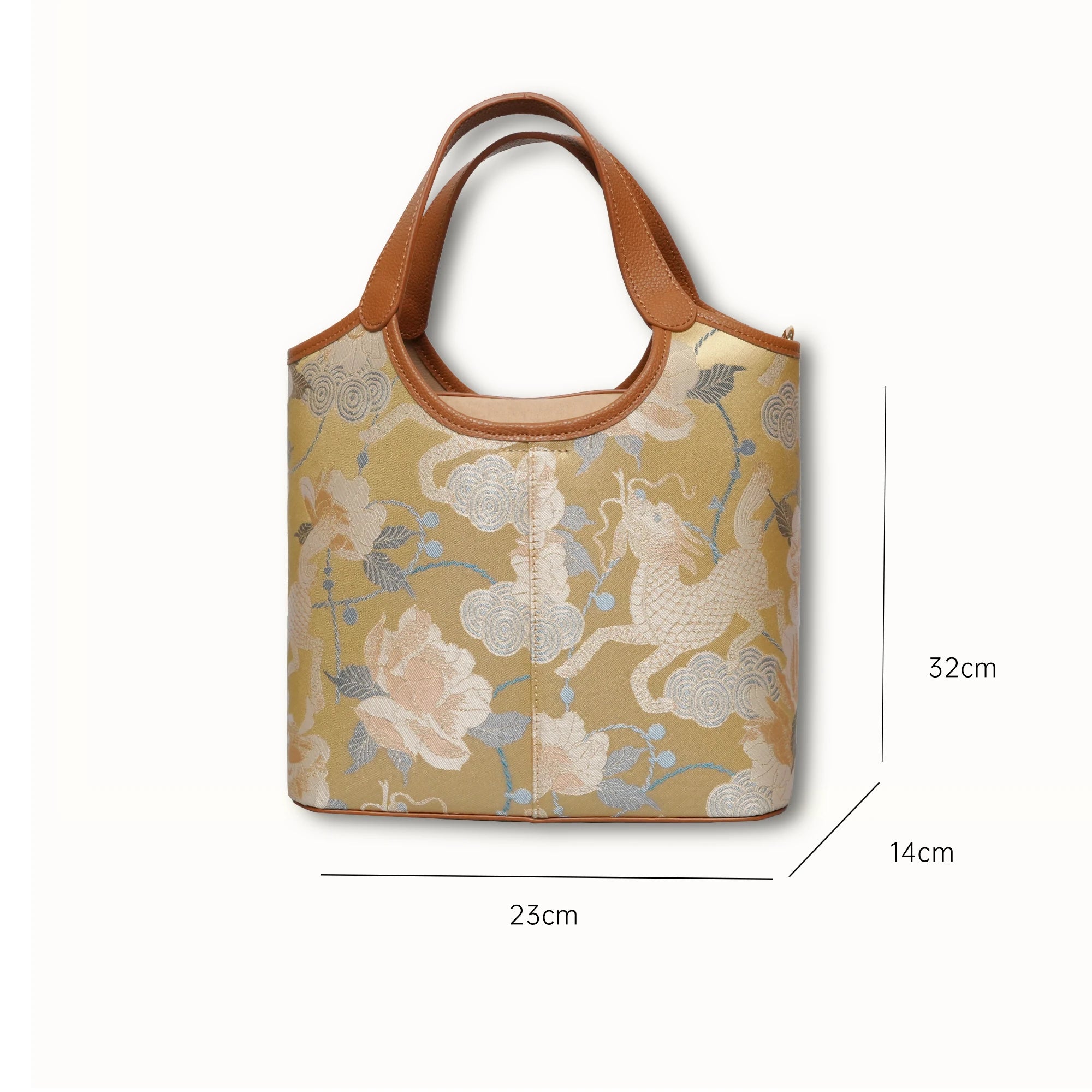 Luxury Song Brocade Golden Qilin Peony Leather Handbag