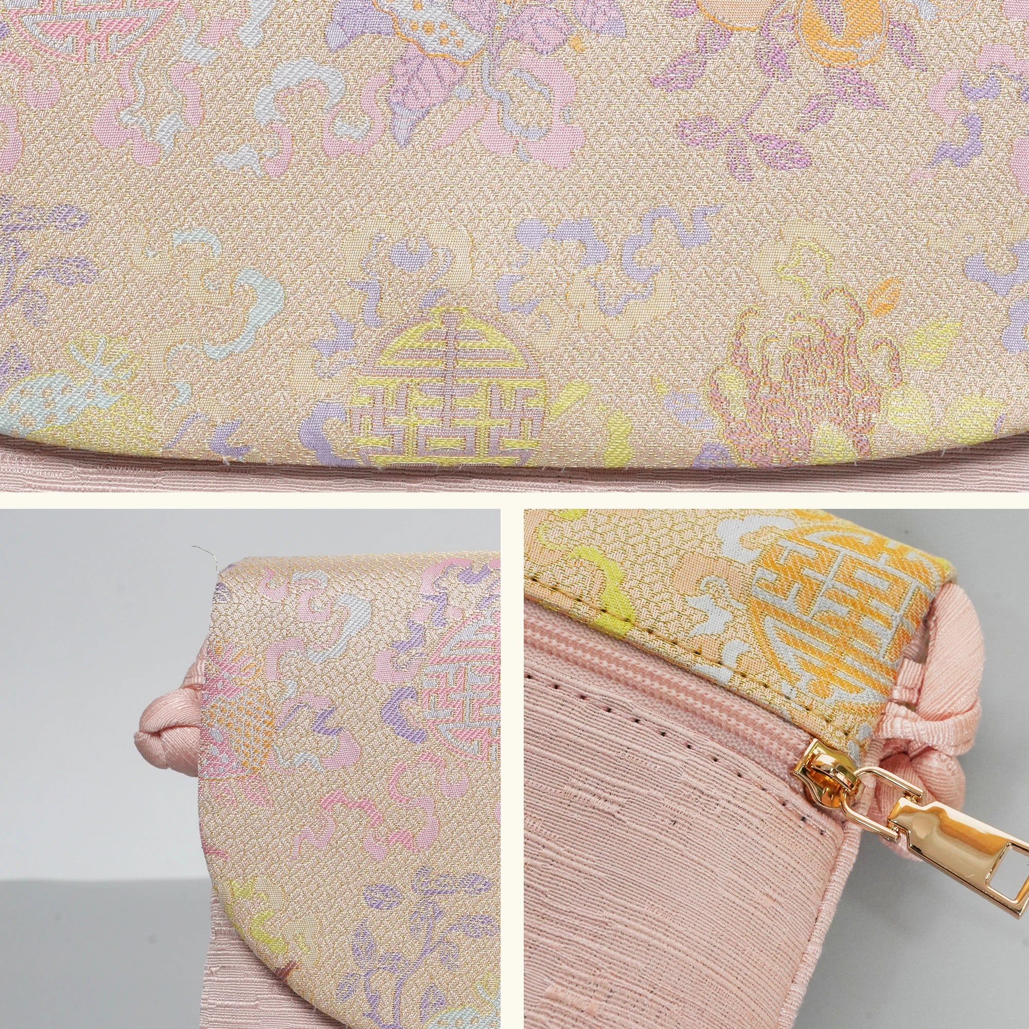 Luxury Handcrafted Chinese Song Brocade Blush Pink Crossbody Bag
