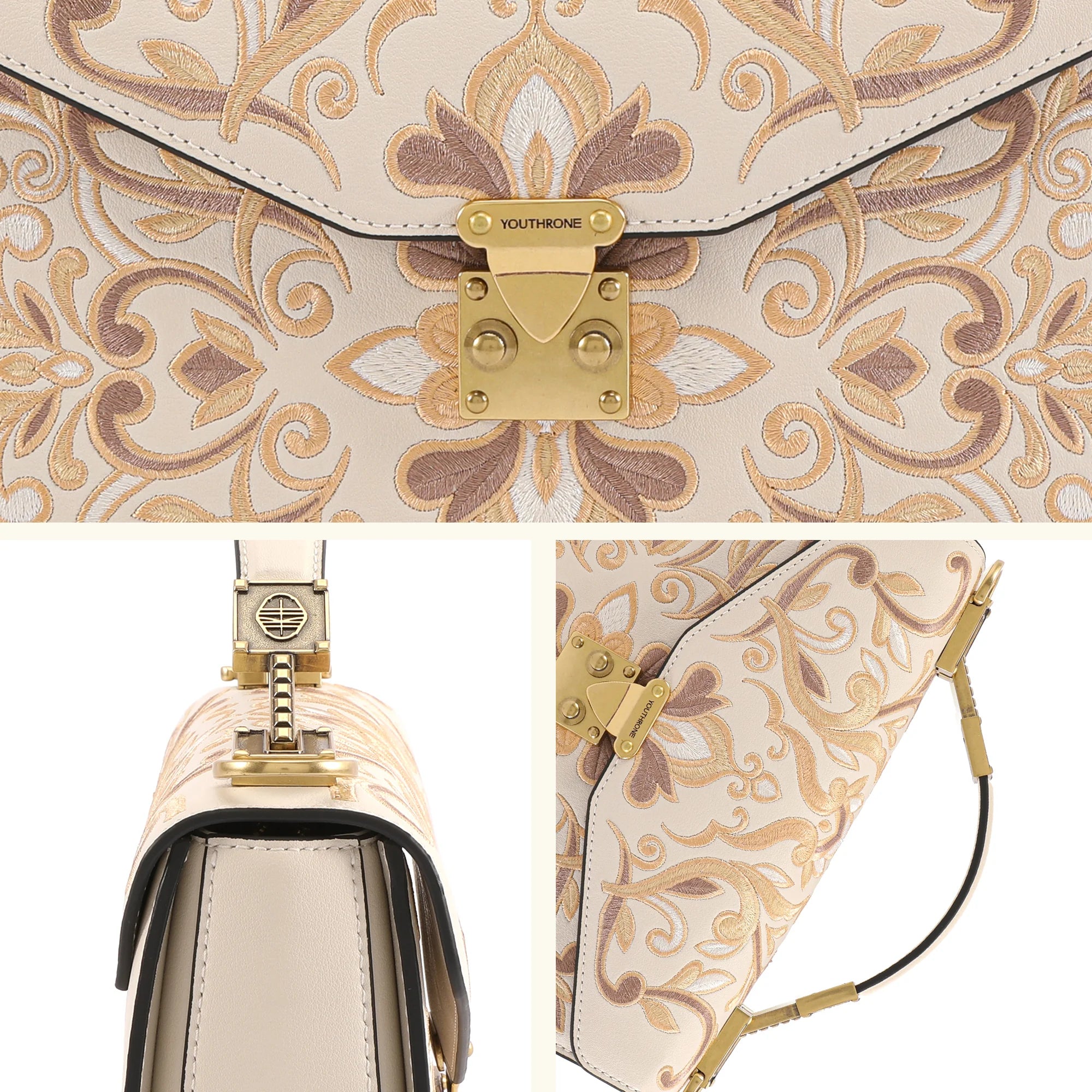 Vintage Jacquard Flap Handbag with Gold Clasp