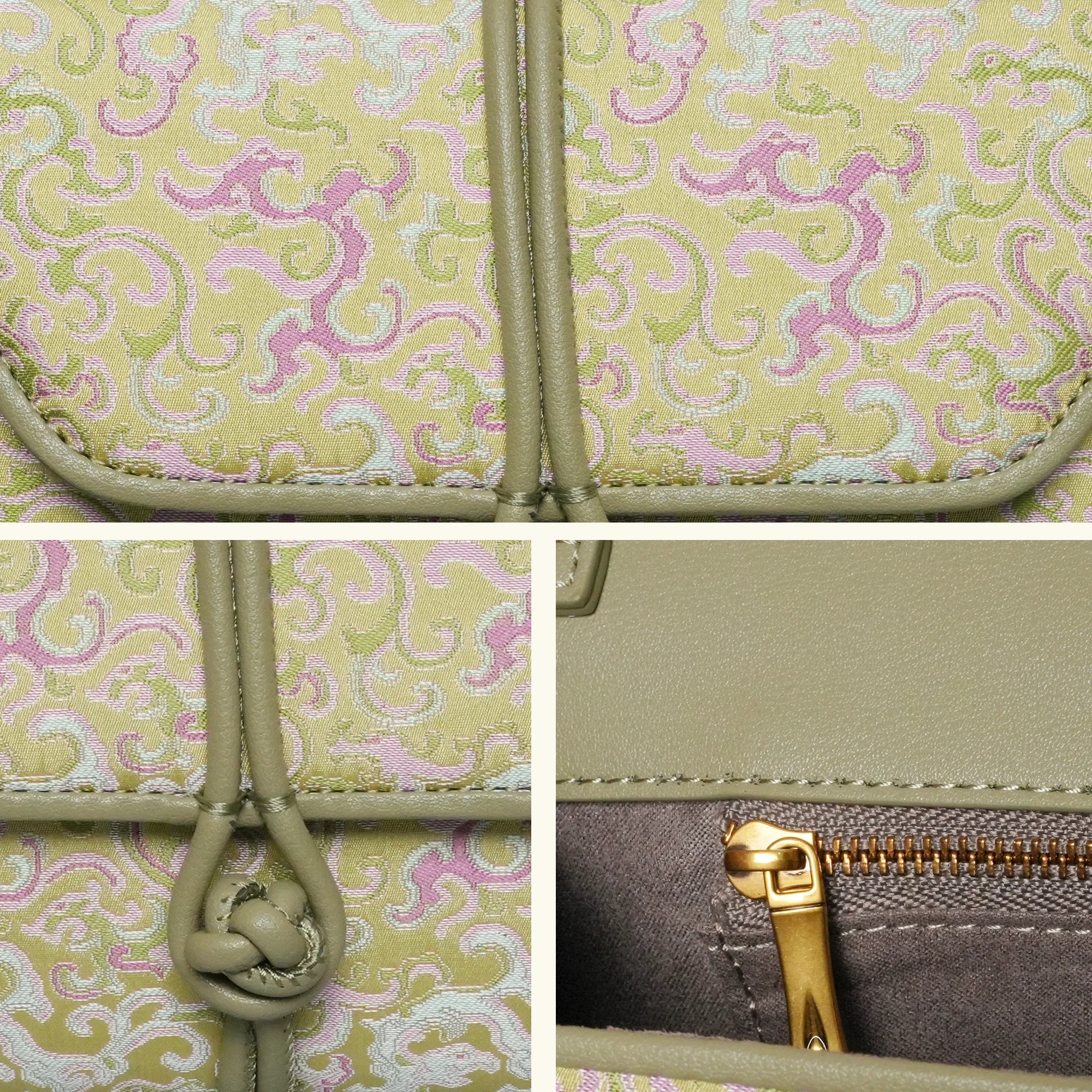 Chinoiserie Luxury Song Brocade Scrolling Vine Kui Dragon Leather Clutch Bag