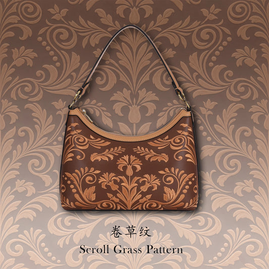 Borsa tote wing in vera pelle con ricamo Suzhou barocco dorato fatta a mano